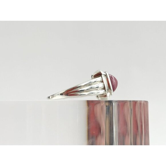 Red Agate Square Bezel Set Vintage Sterling Silver Ribbed Cabochon Ring - sz 9 - Picture 2 of 10